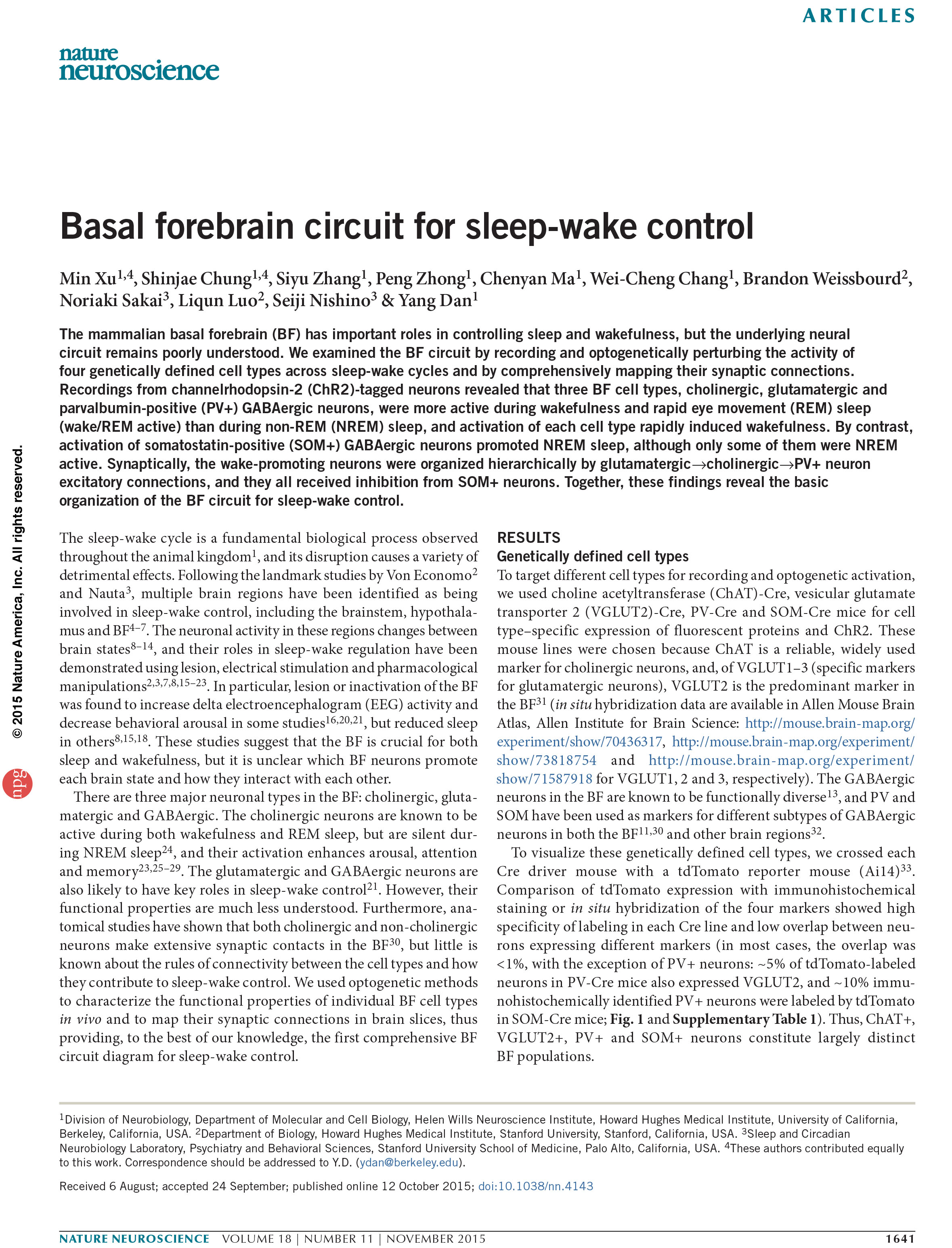 Basal forebrain circuit for sleep-wake control